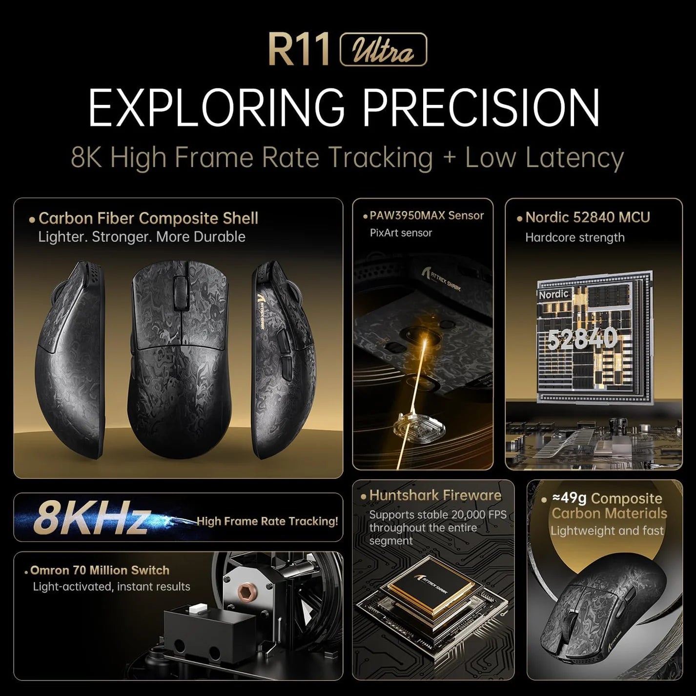 R11 ULTRA 8K Wireless Mouse | 49g Carbon Fiber Shell