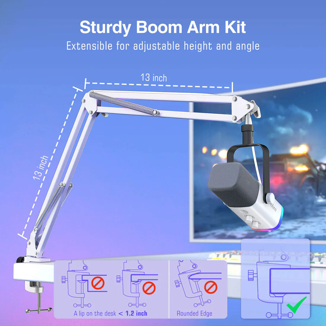 FIFINE AmpliGame AM8T USB/XLR Dynamic Microphone Kit with Boom Arm Stand